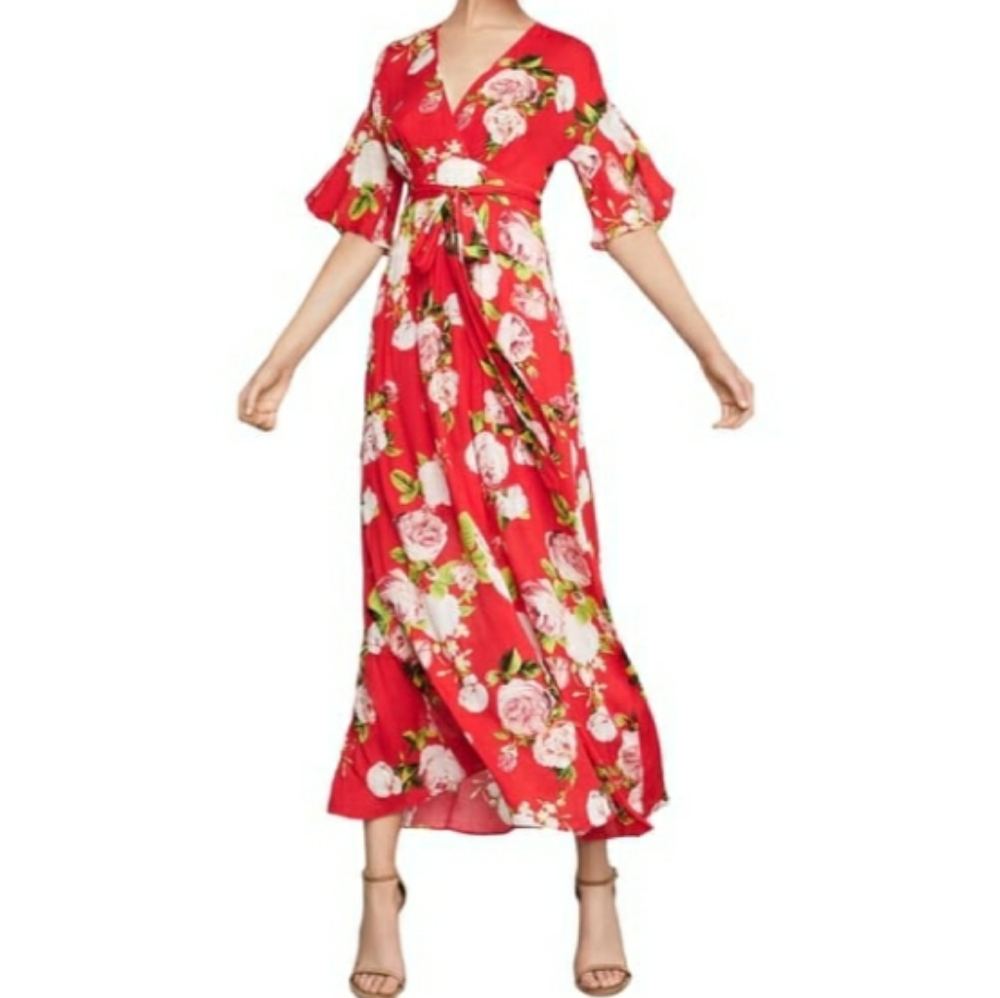 Scarlet-Rose Bloom Maxi Dress